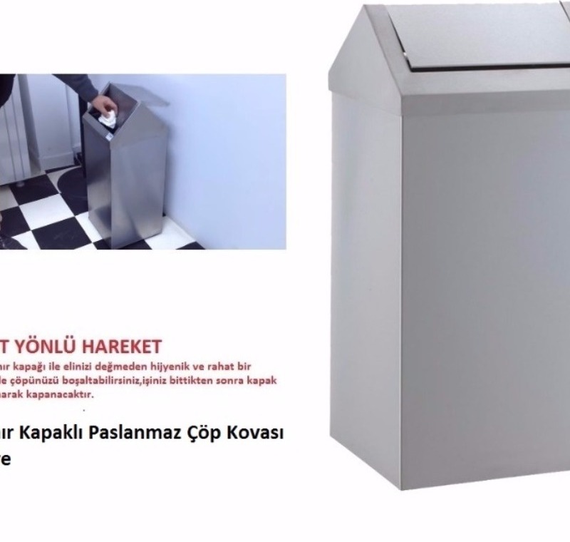 Sallanır Kapaklı Paslanmaz Çöp Kovaları 54 Litre -İÇK 443